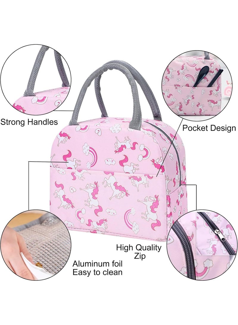 SYOSI Insulated Lunch Tote, Cute Lunch Bags for Girls, Childrens Lunchbag, Rainbow Horse Pattern Cool Bag, Small Linch Bag for Work, School, Picnic, Travel, Beach, Gifts for Girls (Pink) - Image 3