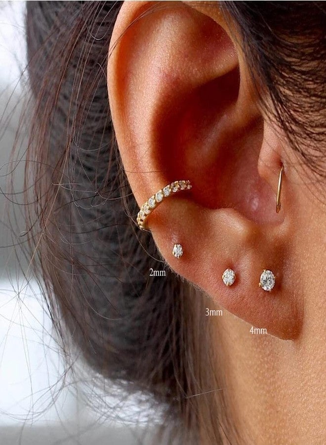 Renkovte 3Pairs CZ Stud Flat Screw Back Earrings for Women Multiple Piercing,Dainty Flatback Cubic Zirconia Cartilage Earring Stud,Helix Tragus Conch Piercing Jewelry (2mm/3mm/4mm Gold, White CZ) - Image 3