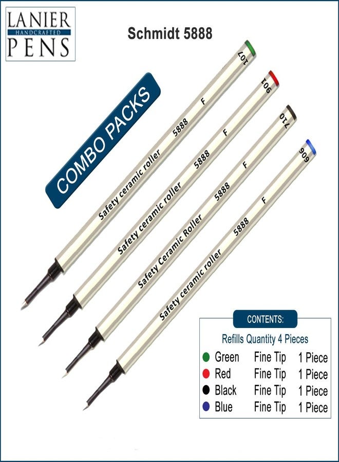 Lanier Pens Schmidt 5888 F Safety Ceramic Rollerball Refill Metal Tube - Green, Red, Black, Blue Ink, Fine Tip 0.6mm - Pack of 4 - Image 3
