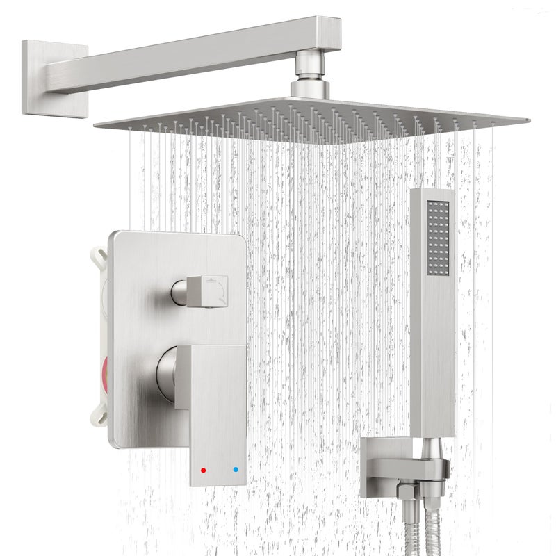 HoliSpa Brushed Nickel Shower System, Shower Faucet Set with 10-Inch Rain Showerhead and Handheld Spray, Wall Mounted High-Pressure Showerhead Combo Set Included Valve and Trim, Brushed Nickel - Image 1