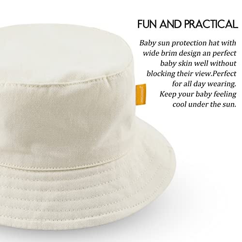 JANGANNSA Cotton Baby Sun Hat Infant Toddler Boys Girls Bucket Hats Summer Sun Protection Kids Beach Caps (Beige,44cm) - Image 3