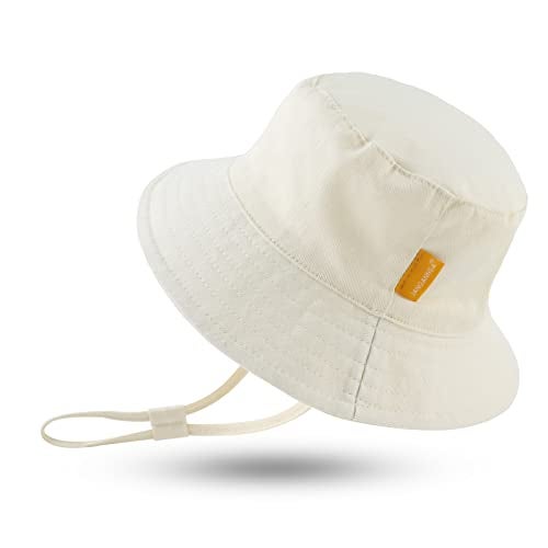 JANGANNSA Cotton Baby Sun Hat Infant Toddler Boys Girls Bucket Hats Summer Sun Protection Kids Beach Caps (Beige,44cm) - Image 1