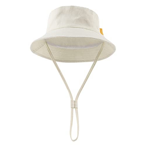 JANGANNSA Cotton Baby Sun Hat Infant Toddler Boys Girls Bucket Hats Summer Sun Protection Kids Beach Caps (Beige,44cm) - Image 2