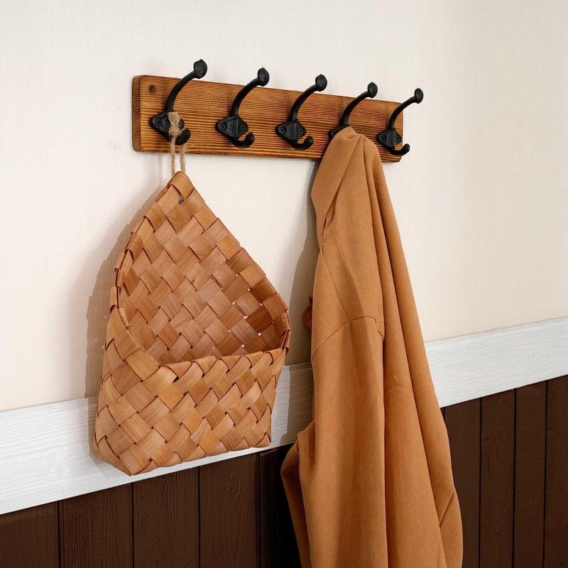 WEBI Rustic Coat Rack Wall Mount,5 Cast Iron Coat Hooks Wall Mounted Coat Hanger Heavy Duty Antique Vintage Hooks for Hanging Jacket,Clothes,Brown - Image 2