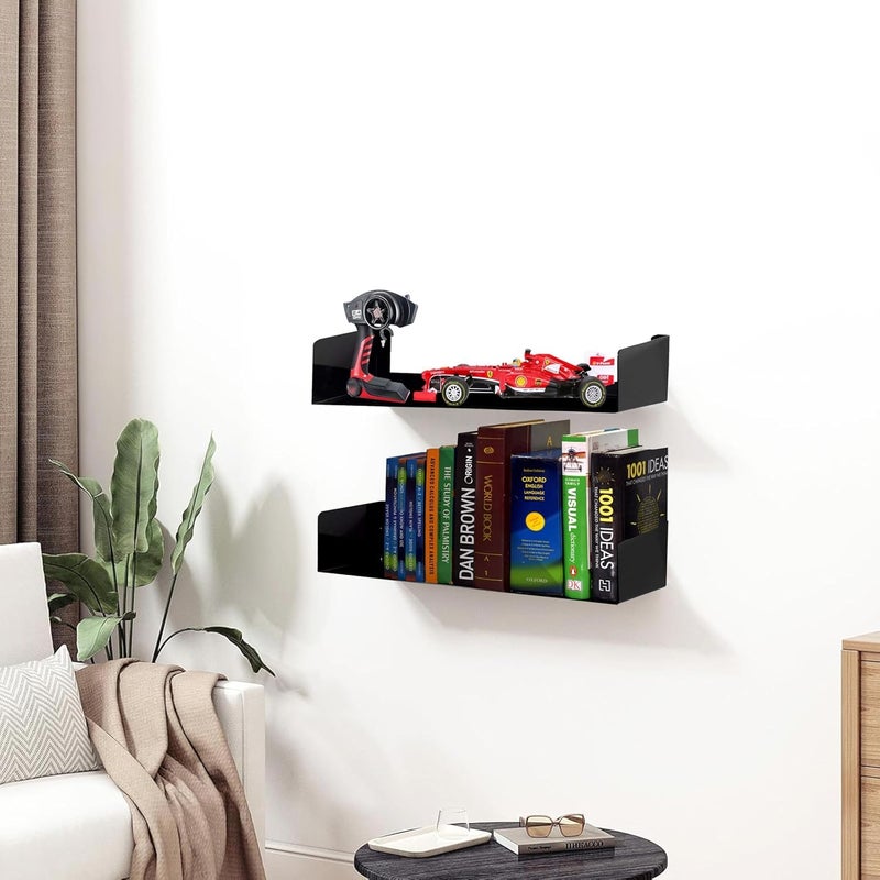 APPLICE Heavy Duty Wall Mounted Metal Bookshelf Shelves for Kitchen Bathroom Bedroom CD DVD Storage Display for Home Set of 2 Black - Image 5