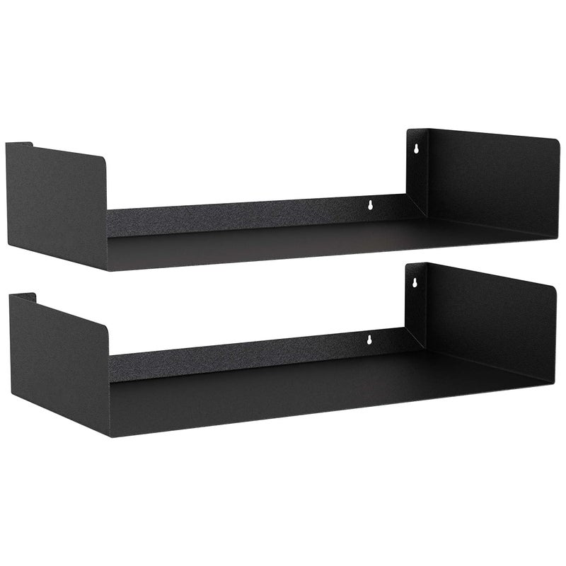APPLICE Heavy Duty Wall Mounted Metal Bookshelf Shelves for Kitchen Bathroom Bedroom CD DVD Storage Display for Home Set of 2 Black - Image 4