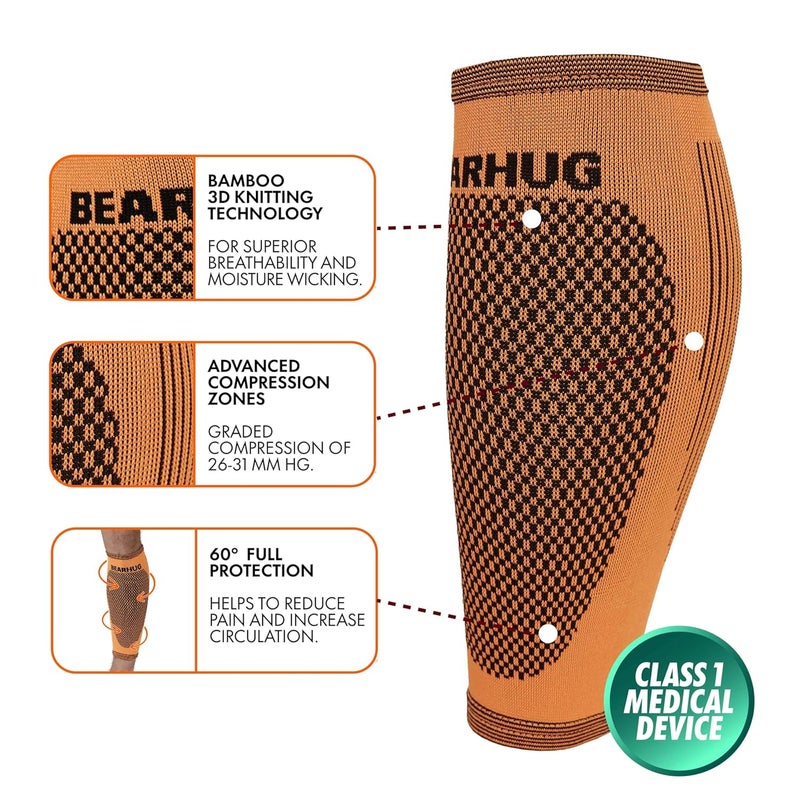 Bearhug سليد ضغط الساق من بيرهوج للرجال والنساء لدعم الشين والتواء العضلات وتشنجات الساق دعم الساق من الخيزران للرياضة الجري في الحجم L - Image 4