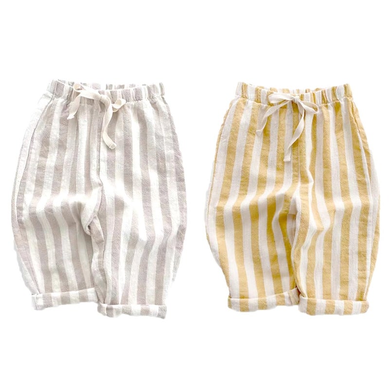 Ashmyova Classic Casual Pants for Boys Thin Cotton Stripe Elastics Waist Spring Summer Trousers Toddler Long Pants 2Pcs Yellow/Khaki Size 12-18 Months - Image 4