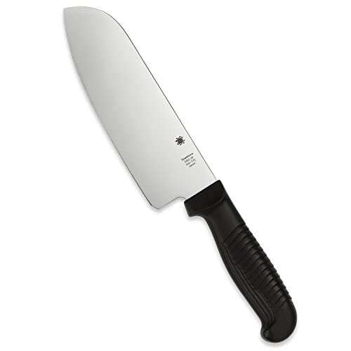 Spyderco Santoku Kitchen Knife with 6.8" MBS-26 Stainless Steel Blade with Durable Black Polypropylene Handle - PlainEdge - K08PBK - Image 1