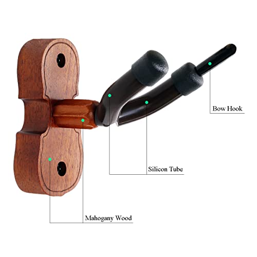 PUNK Violin Viola Wall Mount Hanger,Violin Viola Hook,Mahogany Violin Holder,with Bow Hook,Home & Studio Wall Mount Violin Hangers (Mahogany) - Image 2