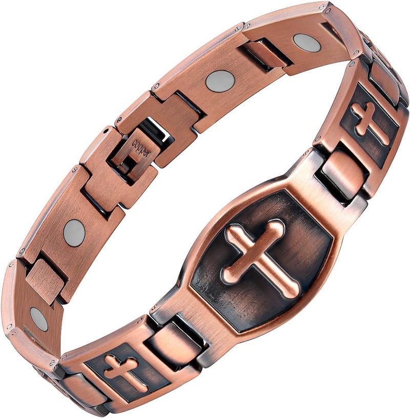 Jecanori Jecanori Pure Copper Bracelet for Men, Ultra Strength Magnetic Cross Bracelets for Men, Mens Copper Cross Bracelet, Jewelry Gift with Sizing Tool 