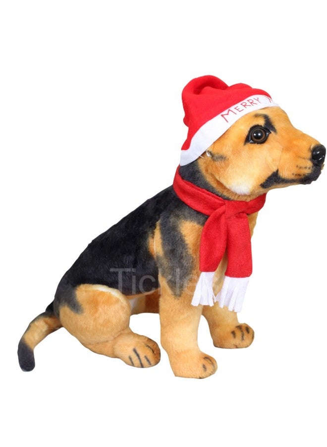 تيكلز لعبة كلب الراعي الألماني القطيفة الناعمة مع قبعة عيد الميلاد سانتا وكاتم للصوت لغرف الأطفال (اللون: بني، المقاس: 30 سم) - Image 2