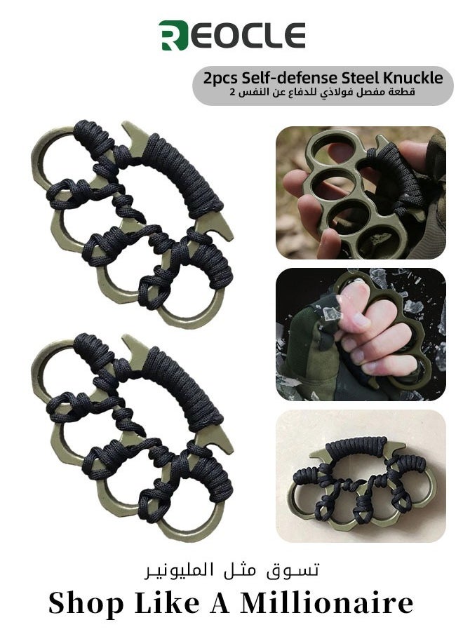 REOCLE 2pcs 4-fingers Black Brass Knuckle Duster for Boxing Black Alloy Steel Fist Buckles for Self-defense and Outdoor Camping Survival  - Image 1