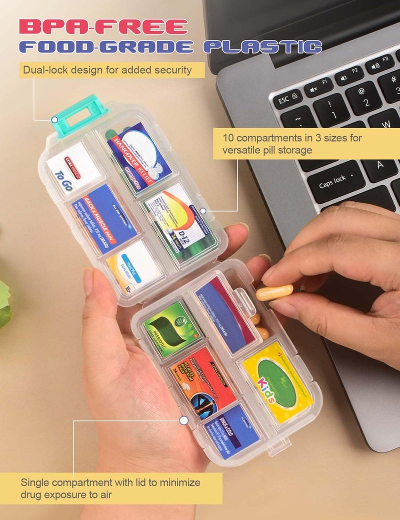 CAPHONT 3 Pcs DIY Travel Pill Organizer with Labels Pocket Pharmacy, 3 Pill Box & 420 Medicine Labels, Portable Travel Essentials Mini Pill Container 7 Day Pill Case Storage Vitamin Fish Oil (Set A) - Image 3