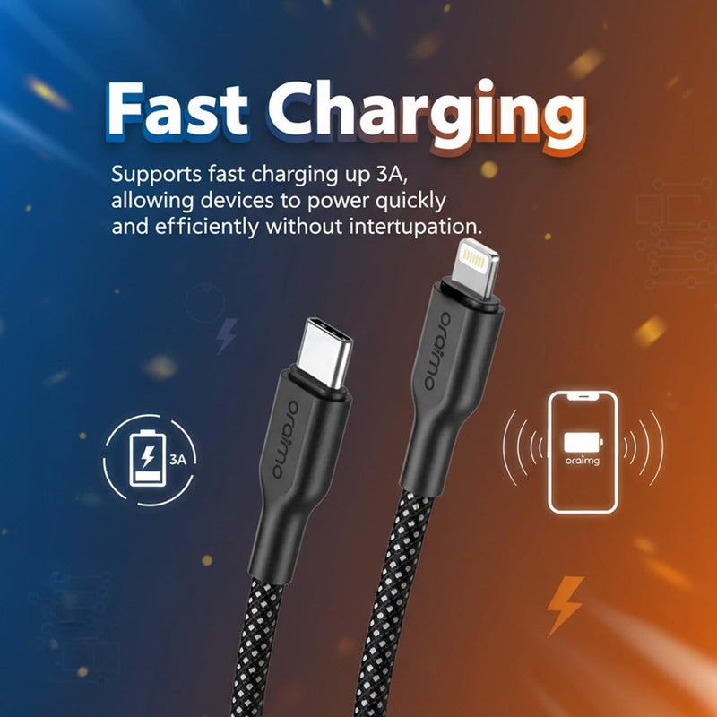 أورايمو كيبل شحن سريع Oraimo OCD-152CL بقوة 45 واط من النوع C إلى Lightning لأجهزة iPhone - أسود - Image 4