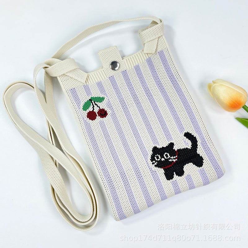 New Handbag Cartoon Bag Mini Knitted Bag Mobile Phone Bag Coin Purse Compact Portable Crossbody Bag Women'S Bag - Image 1