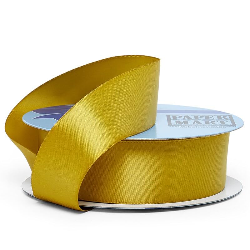 Paper Mart Antique Gold Satin Ribbon, 7/8 Inch Wide Double Faced Ribbon, 50 Yard Roll of Satin Decoration for Crafts and Bows - Image 4