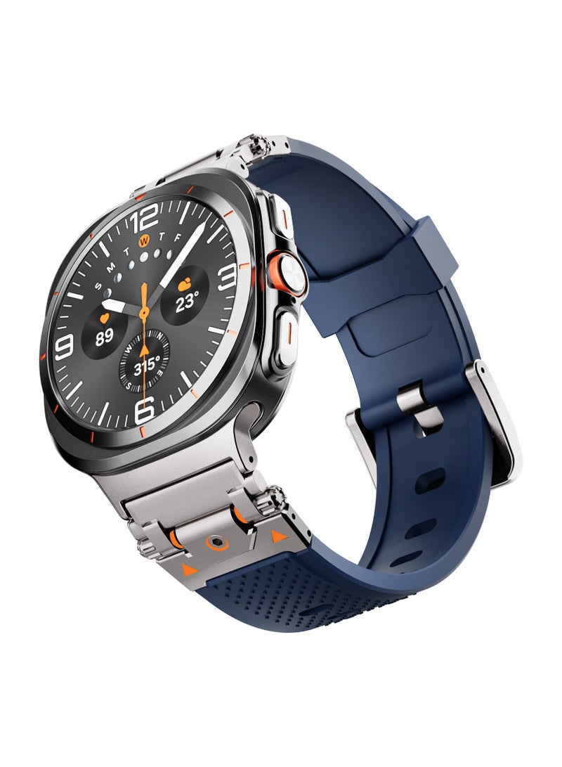 Rugged TPU Sport Band for Samsung Galaxy Watch Ultra 47mm LTE, Men and Women Durable Metal Connector Replacement Watch Strap for Samsung Watch Ultra, Titanium-Blue - Image 1