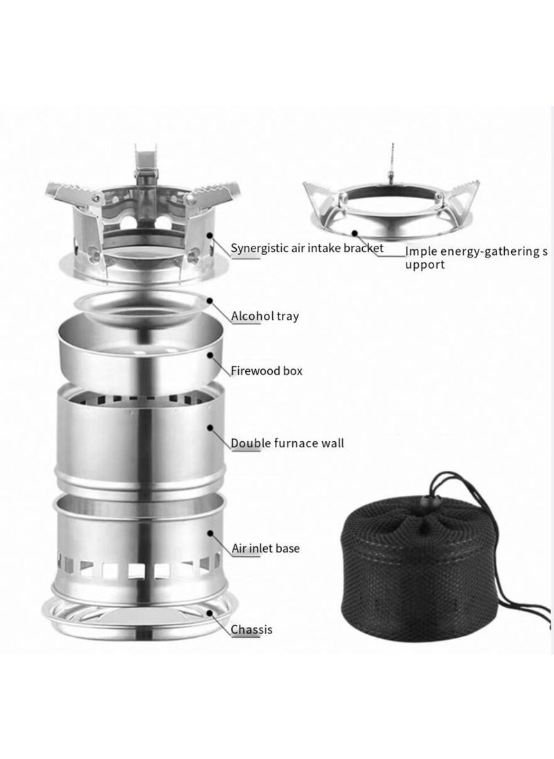 Arabest - Outdoor Wood Stove, Portable Tea Stove, Camping Mini Stove, Picnic Supplies and Equipment, Stainless Steel - Image 1