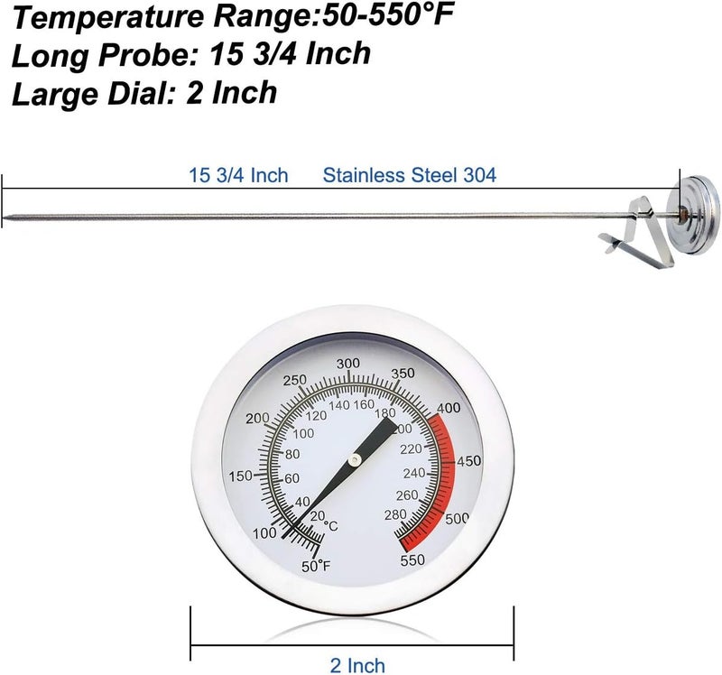 Efeng 15“ turkey fryer thermometer with pot clip (2 Pack), 2" dial candy thermometer with stainless steel clip,oil thermometerr for frying,turkey thermometor deep fryer for cooking tall pots,beef,meat - Image 2
