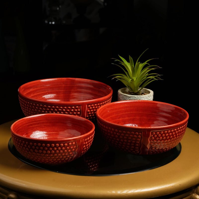 Caffeine Ceramic Handmade Serving Bowl Set of 3 - Image 1
