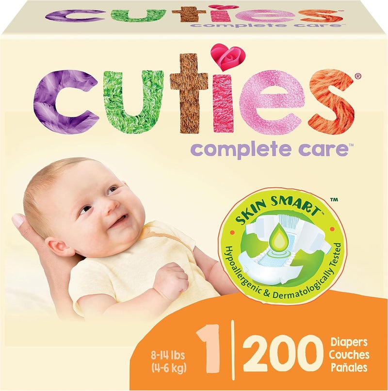 Cuties | Skin Smart, Absorbent & Hypoallergenic Diapers with Flexible & Secure Tabs | Bulk Case | Size 1 | 200 Count - Image 1