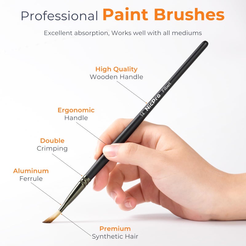 Nicpro 26pcs Paint Brush Set, Professional Paintbrushes with Palette Knife, Craft Paint Brushes for Acrylic Painting, Oil, Watercolor, Gouache & Canvas, Drawing & Art Supplies for Adults, Artists Gift - Image 3