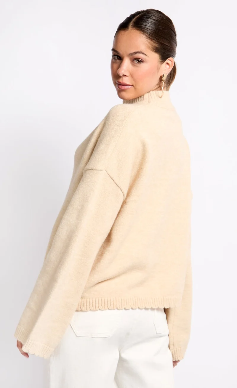 Little Mistress Oatmeal Knit Keyhole Top