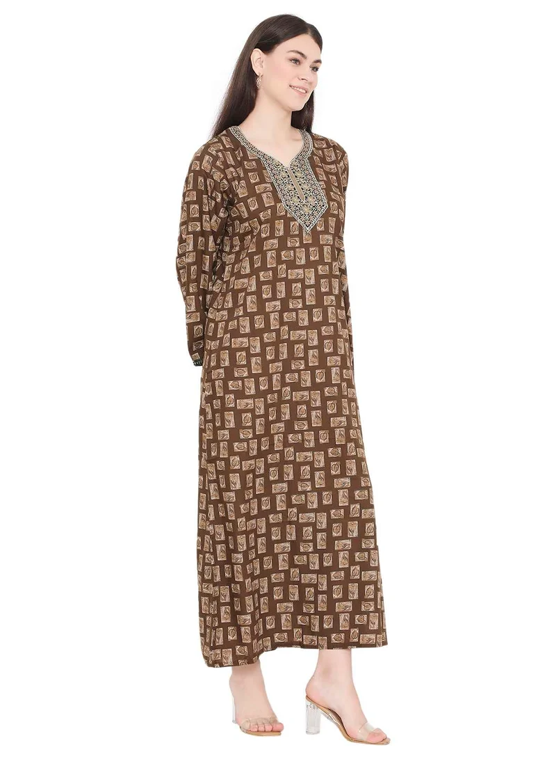 HANA & SARA CASUAL DAILY WEAR CLOTHING OUTFIT PRINTED JALABIYA WITH UNIQUE THREAD EMBROIDERY