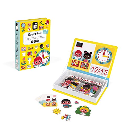 Janod  MagnetiBook 94 pc Magnetic Telling Time Game  Travel Entertainment  Enhances Creativity Skills  Boosts Cognitive Development  Improves Fine Motor Skills - Image 1