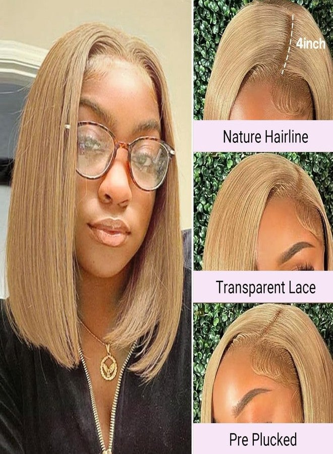 سوبر نوفا باروكة شعر بوب قصيرة بلون العسل الأشقر من سوبرنوفا، شعر بشري طبيعي رقم 27، لون 4x4، مزودة بإغلاق دانتيل، مناسبة للنساء ذوات البشرة السمراء، شعر قصير بوب منتف مسبقًا، شعر بشري مستقيم، كثافة 200، طول 10 بوصات - Image 3