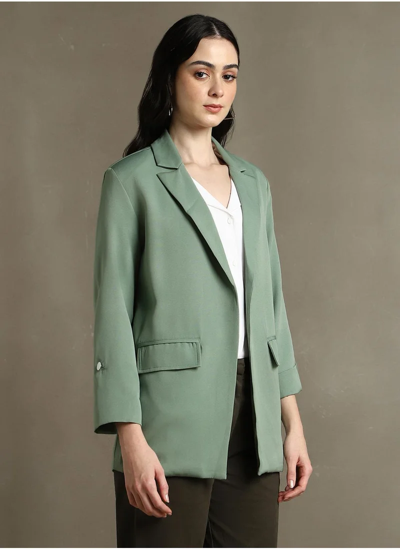 Dennis Lingo Women's Sage 100% Polyester Solid Regular Fit Blazer