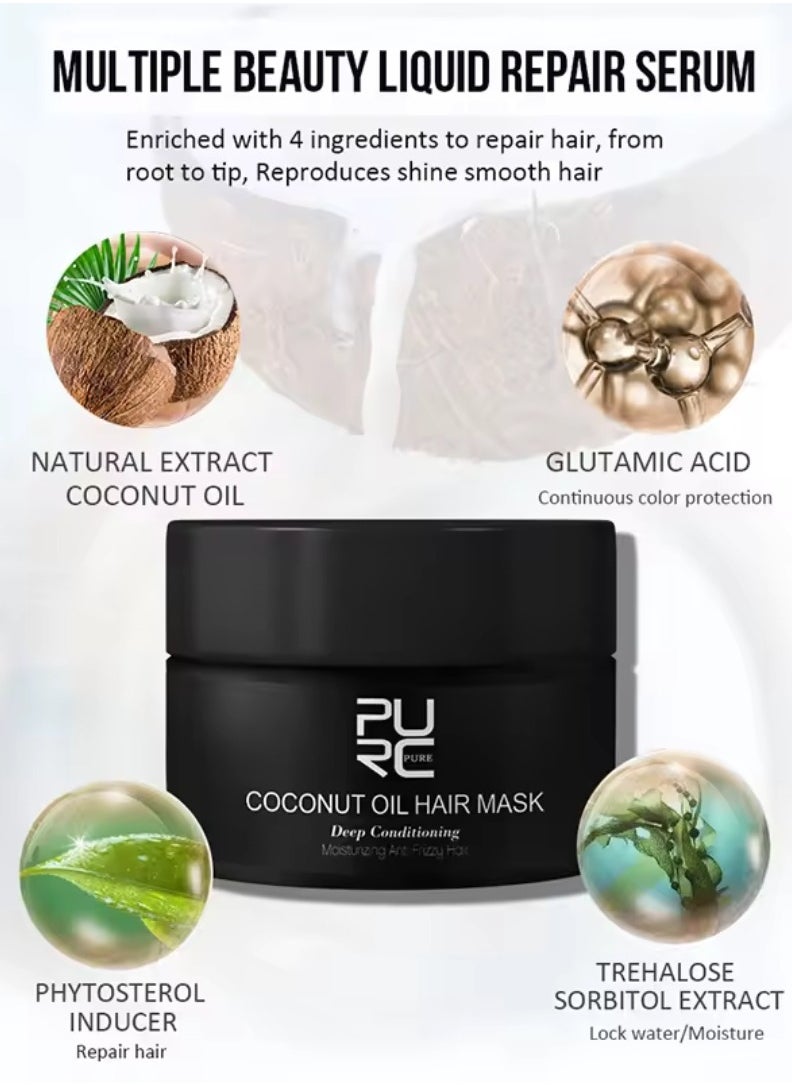 PURC - 50ml Coconut Oil Hair Mask Deep Conditioning Moisturizing Anti Frizzy Hair Coconut Hair Mask Hydrate Moisturize Nourish and Repair Damaged Hair Smooth and Shiny Hair with Coconut Oil - Image 1