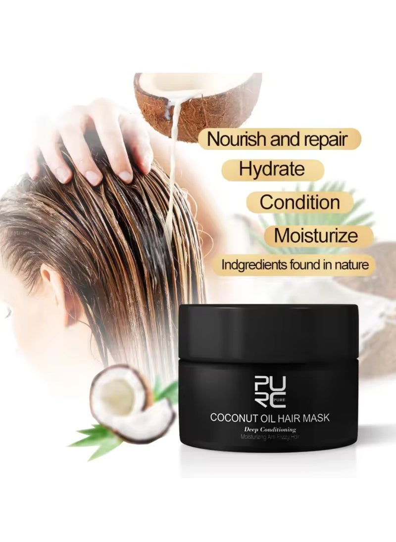 PURC - 50ml Coconut Oil Hair Mask Deep Conditioning Moisturizing Anti Frizzy Hair Coconut Hair Mask Hydrate Moisturize Nourish and Repair Damaged Hair Smooth and Shiny Hair with Coconut Oil - Image 1