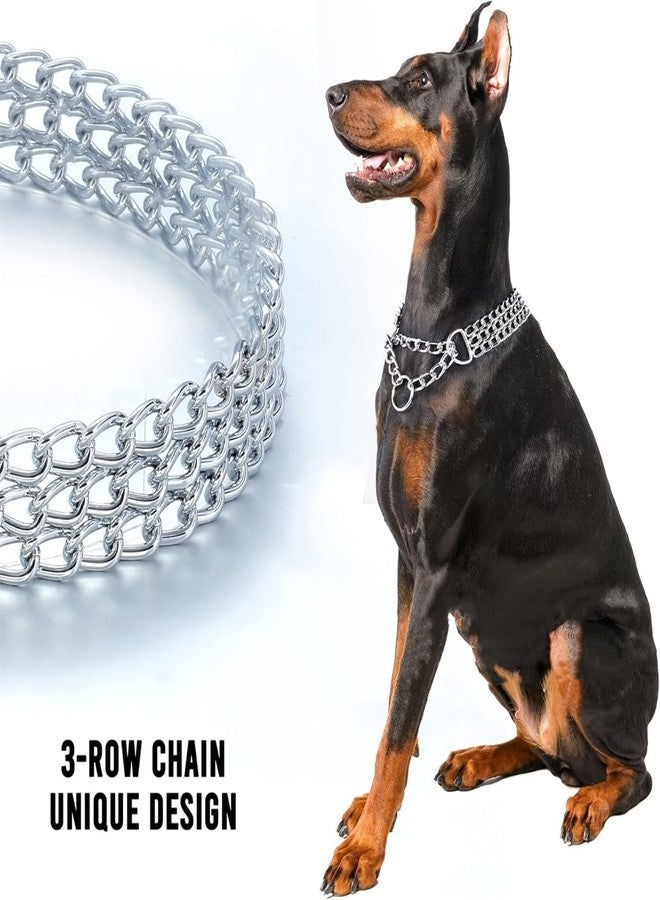 TELEYI Silver Dog Chain Collar,3 Rows Stainless Steel Chew Proof Cuban Link Dog Collar Metal Martingale Collar Heavy Duty Training Boy Girl Puppy Collar for Small Medium Large Big Breed Pet,S - Image 3