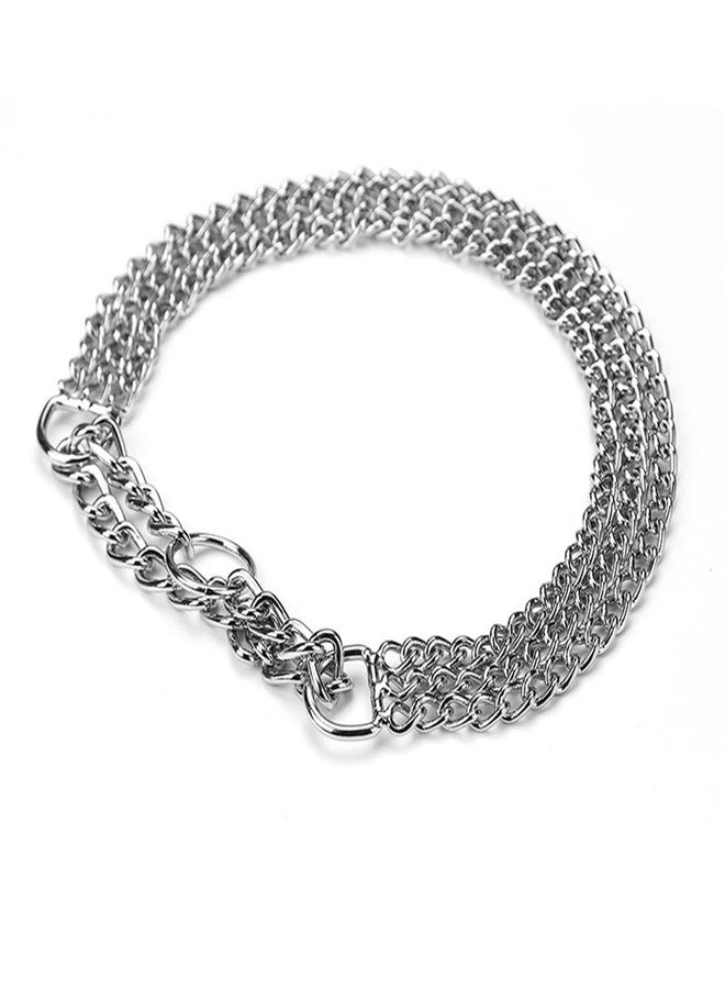 TELEYI Silver Dog Chain Collar,3 Rows Stainless Steel Chew Proof Cuban Link Dog Collar Metal Martingale Collar Heavy Duty Training Boy Girl Puppy Collar for Small Medium Large Big Breed Pet,S - Image 4