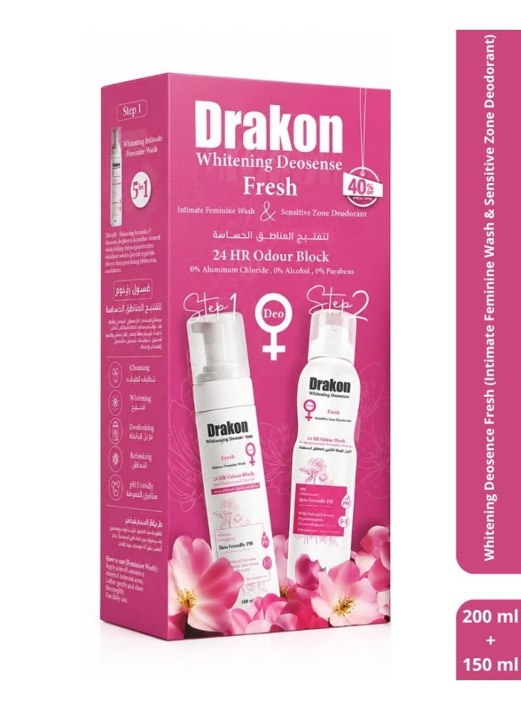 DRAKON Whitening Deosense Fresh (Intimate Feminine Wash 200 ml & Sensitive Zone Deodorant 150 ml) - Image 1