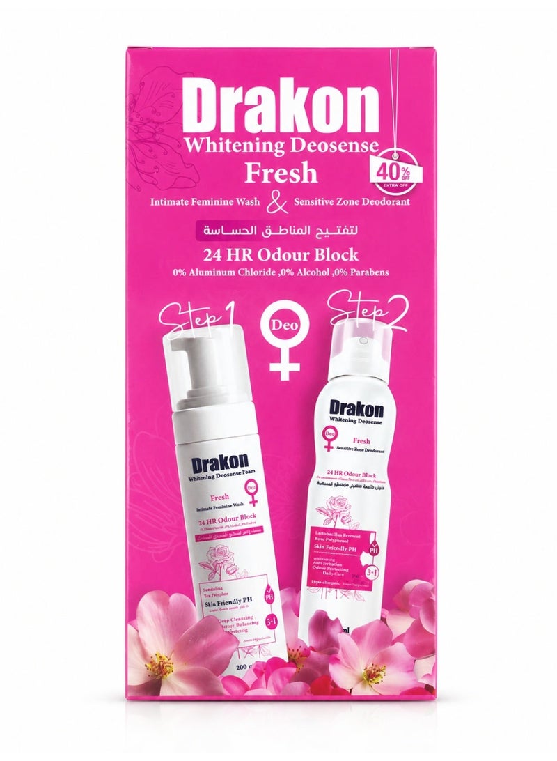 DRAKON Whitening Deosense Fresh (Intimate Feminine Wash 200 ml & Sensitive Zone Deodorant 150 ml) - Image 2