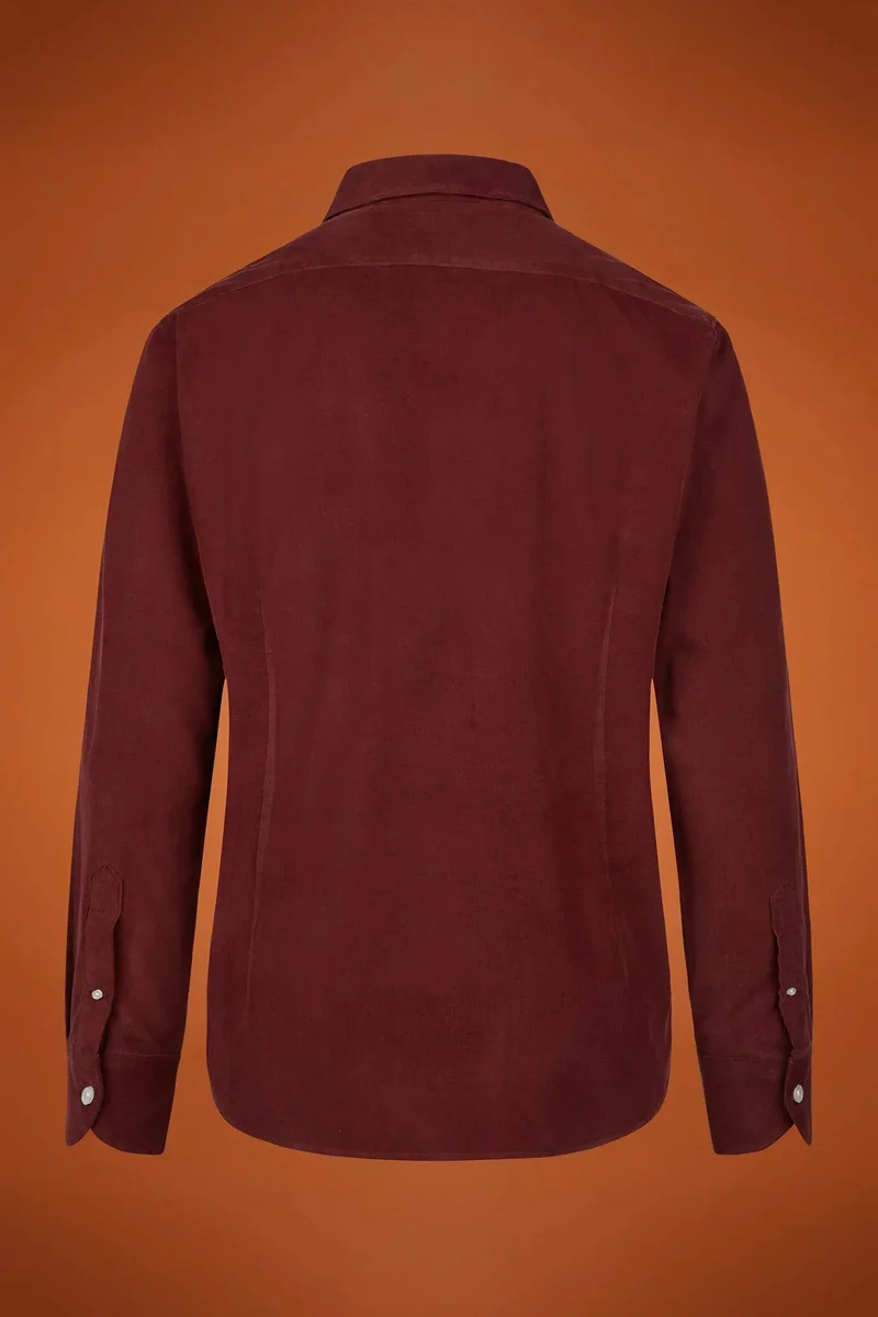 Doppelganger Red Men's comfort fit casual shirt with a classic collar in plain 100% cotton 21-wale corduroy - Bordeaux for Men | Best Price UAE