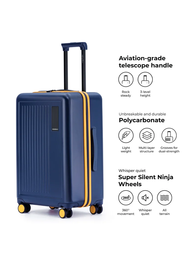 Mokobara The Transit Check-In Luggage - Polycarbonate Material | We Meet Again Sunray 2.0, Navy Blue