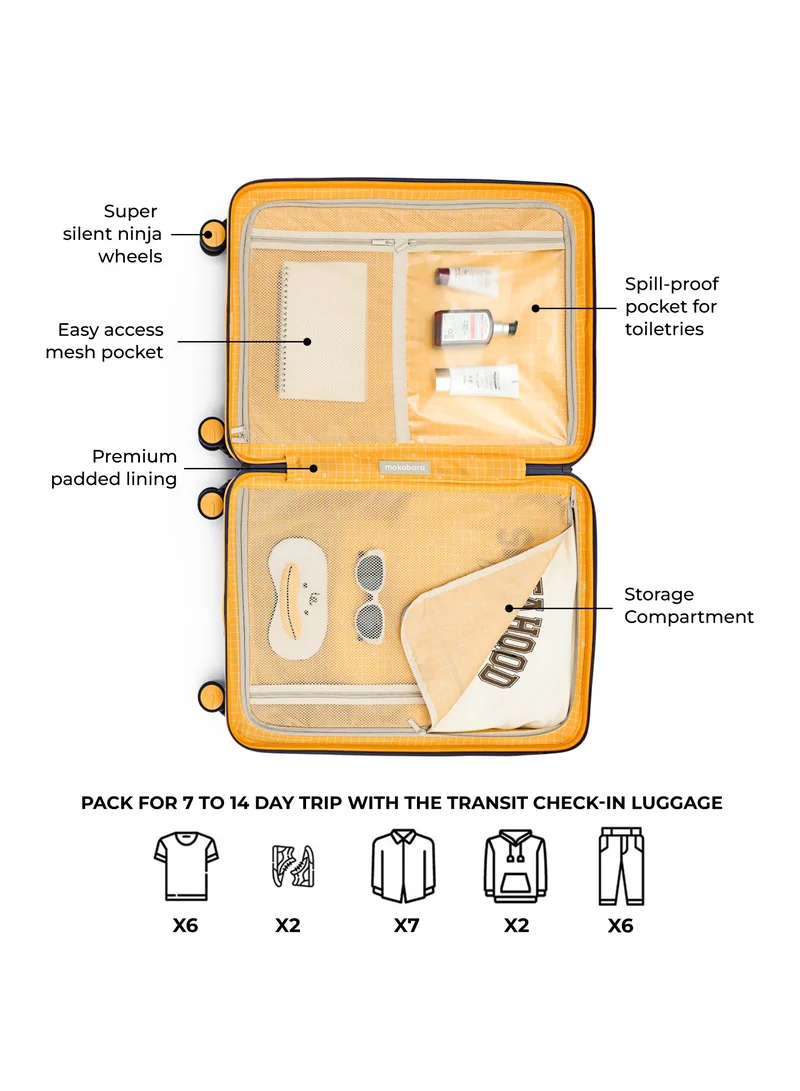 Mokobara The Transit Check-In Luggage - Polycarbonate Material | We Meet Again Sunray 2.0, Navy Blue