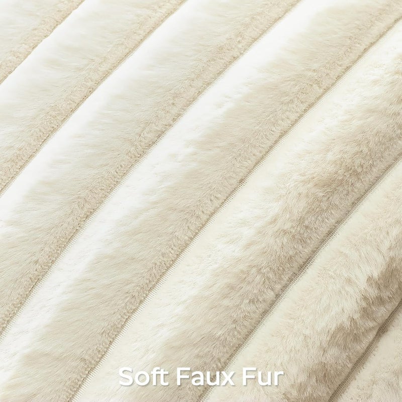 Sungeek Set of 1 Cream White Faux Rabbit Fur Cushion Cover 40x60 cm, Soft Cozy Plush Striped Decorative Throw Pillow Covers 16x24 Inch Velvet Lumbar Pillowcases for Sofa Bedroom - Image 2