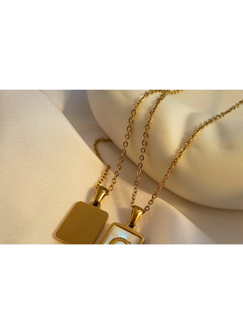 Generic - 18K gold stainless steel letters A-G necklace jewelry white shell letter pendant necklace - Image 1