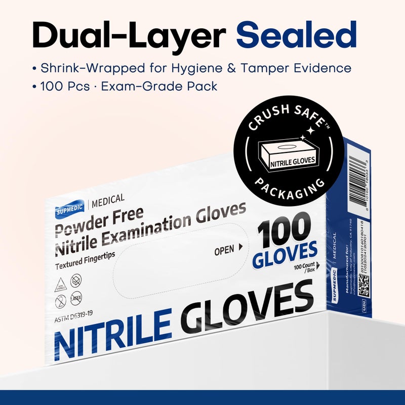 Supmedic Disposable Nitrile Gloves, Chemical Resistant, Powder-Free, Latex-Free, Food Safe, Medical Exam Gloves, Black, Medium, 100 Pcs - Image 5