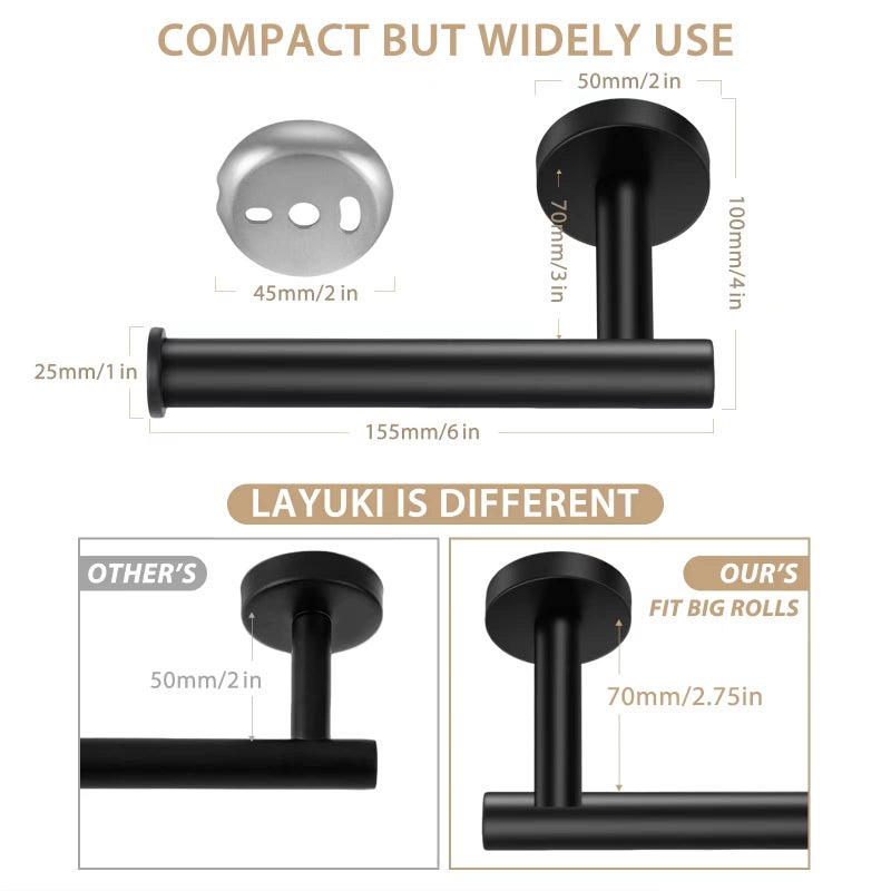 لايوكي حامل ورق التواليت لوكوكي حامل ورق لفة ورق التواليت حامل الأنسجة غير اللامع جدار أسود جبل SUS304 مصنوع من الفولاذ المقاوم للصدأ مقاوم للصدأ للحمام/الحمام/المطبخ/RV/العربة - Image 4