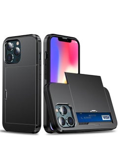 Generic Case Cover For iPhone 13 Shockproof Armor Protective Case with Slide Card Slot Black 