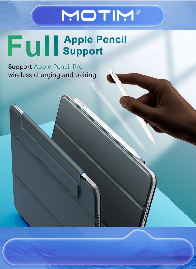 Motim Slim Trifold Stand Case for iPad Pro (2024) Supports Apple Pencil Auto Wake/Sleep Hard Back Shell Smart Cover - Image 3