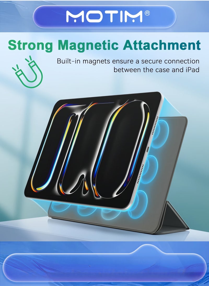 Motim Slim Trifold Stand Case for iPad Pro (2024) Supports Apple Pencil Auto Wake/Sleep Hard Back Shell Smart Cover - Image 2