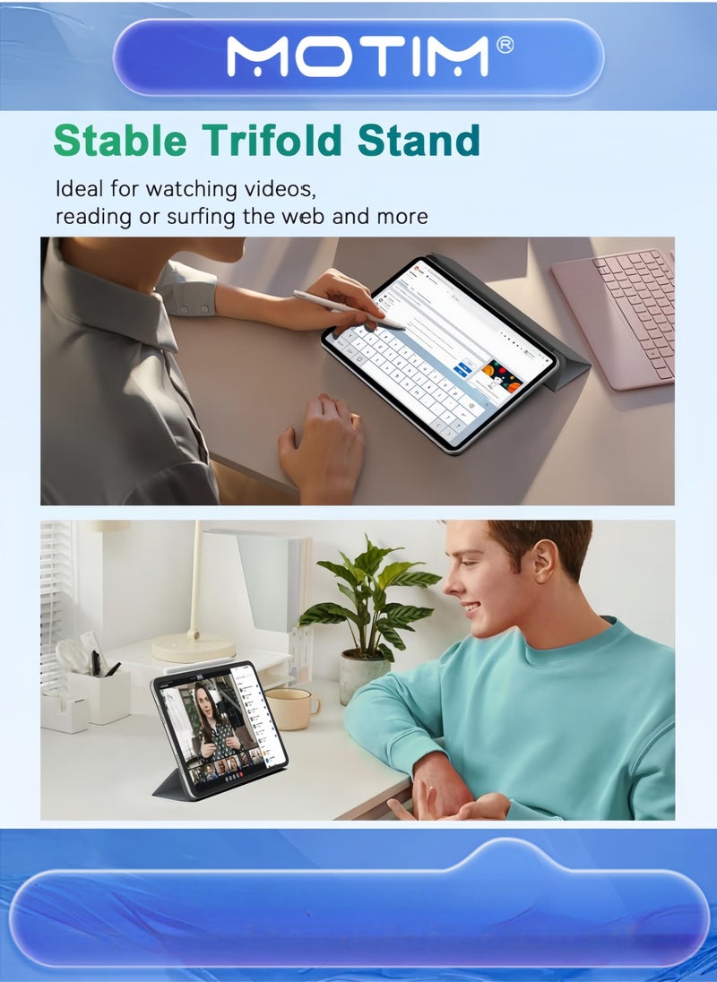 Motim Slim Trifold Stand Case for iPad Pro (2024) Supports Apple Pencil Auto Wake/Sleep Hard Back Shell Smart Cover - Image 4