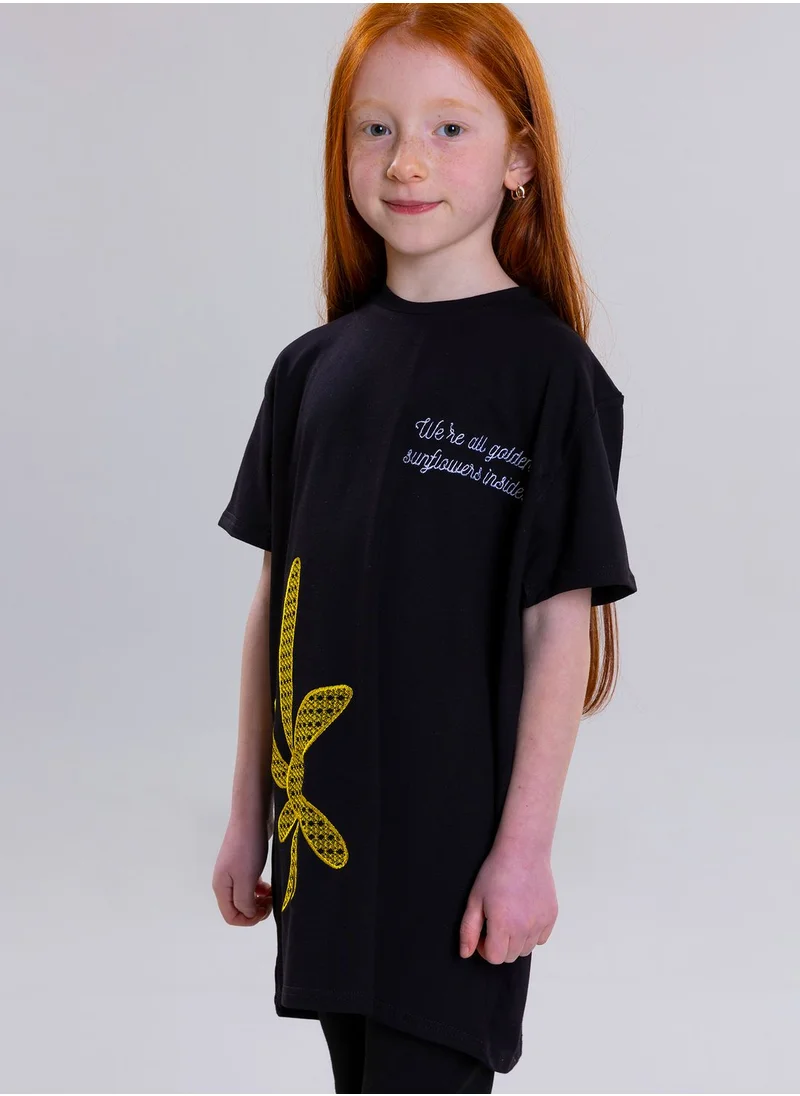 Pear Concept Kids Sunflower Embroidered T-Shirt